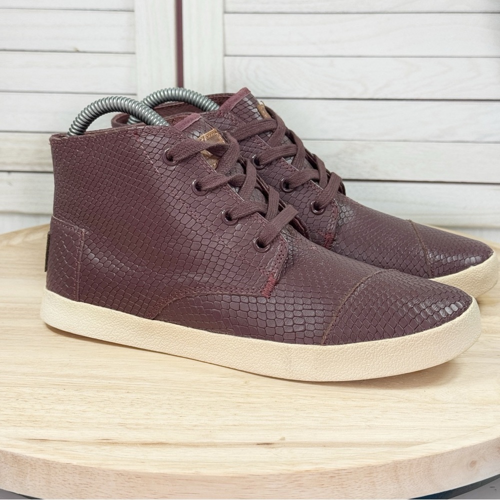 Toms Paseo Embossed Faux Leather Lace Up High Top‎ Sneakers Burgundy Red Size 7